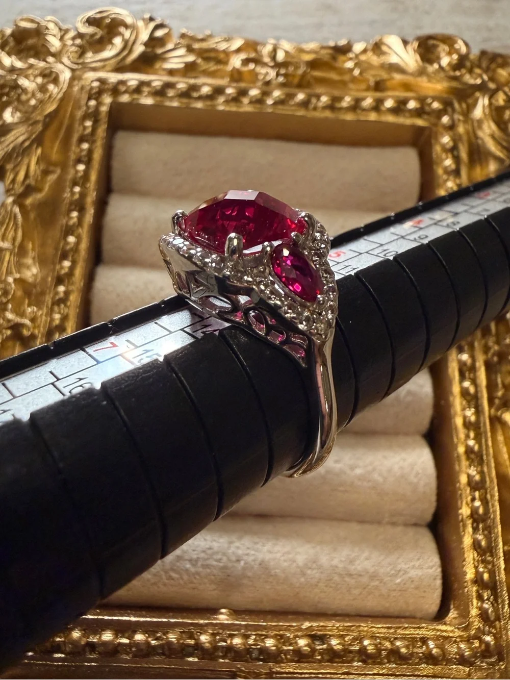 Vintage Sterling Silver Ruby With Pink Sapphires and White Topaz Ring - Size 6